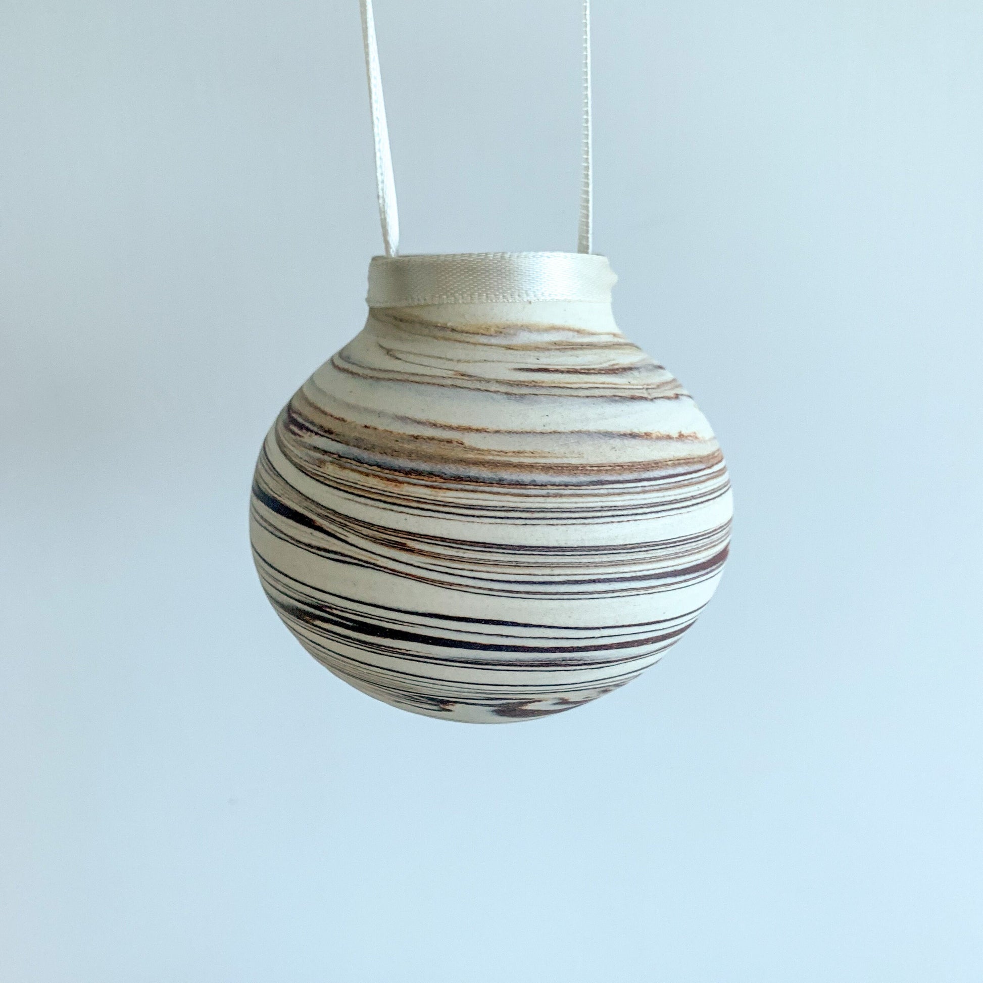 Pottery Ornament / Hanging Planter with white and brown marbling pattern